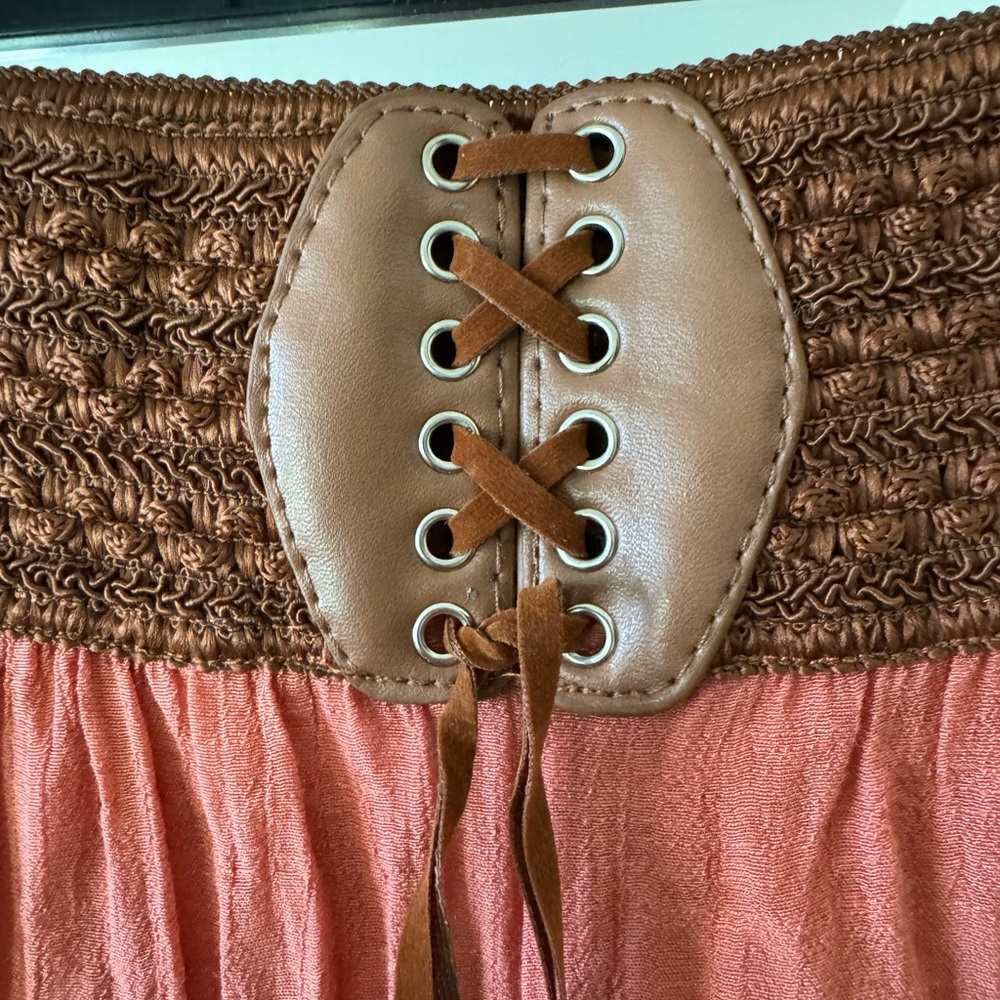 ANTHROPOLOGIE Poetry Wide Leg Bohemian Pants Lined Faux Belt Detail Size L - Picture 3 of 6